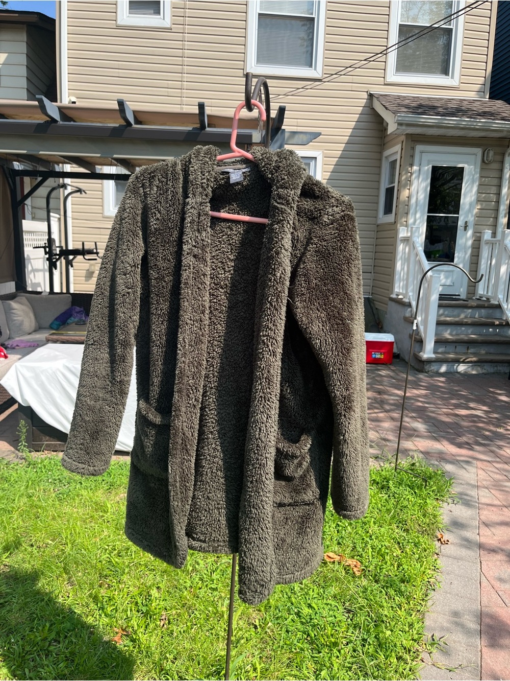 Chelsea & Theodore Cozy Women's Faux Sherpa Open-Front Jacket in Dark Olive